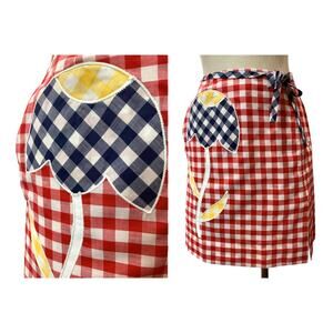 Vintage 60s Mod David Smith Red White Gingham Tennis Skort w Large Tulip | W 28"